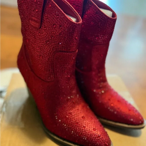 NEW- Forever Link Red Rhinestone Ankle Booties - Picture 3 of 7